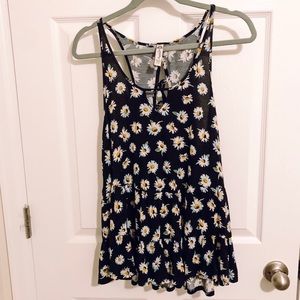 Black daisy babydoll tank with lace up back